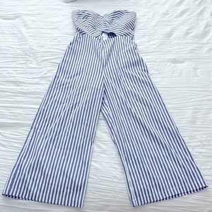 Blue and white striped strapless jumpsuit Size S
